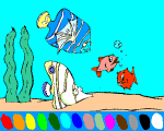 coloriage : enfants et parents poissons