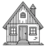 Coloriage Illustration d'une maison avec une porte, deux fenêtres et un toit en triangle | Toupty.com