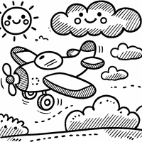 Coloriage Illustration simple d'un avion avec des ailes larges | Toupty.com