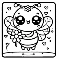 Coloriage Abeille Kawaii Tenant Une Fleur et Souriant | Toupty.com