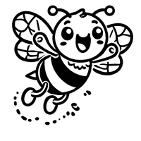 Coloriage Abeille en style cartoon, sautant de joie avec ses ailes déployées | Toupty.com