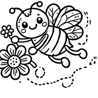 Coloriage Abeille Cartoon Volant avec Une Fleur | Toupty.com