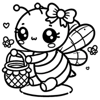 Coloriage Abeille Chibi avec Un Petit Nœud et Un Panier de Miel | Toupty.com