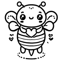 Coloriage Abeille Kawaii avec Un Petit Cœur et Des Antennes Rondes | Toupty.com