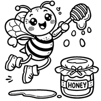 Coloriage Abeille Cartoon Sautant et Tenant Un Pot de Miel | Toupty.com