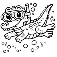 Coloriage Alligator Cartoon en Train de Nager avec Des Lunettes de Plongée | Toupty.com