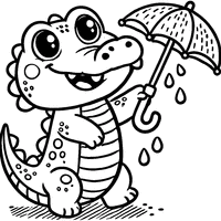 Coloriage Alligator Cartoon Souriant Avec Un Parapluie | Toupty.com