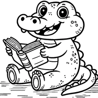 Coloriage Alligator Cartoon En Train de Lire Un Livre | Toupty.com