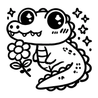 Coloriage Alligator Kawaii Tenant Une Fleur dans Sa Bouche  | Toupty.com