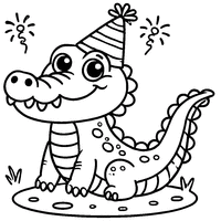 Coloriage Alligator Cartoon Amusant Avec Un Chapeau de Fête | Toupty.com