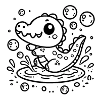 Coloriage Alligator Chibi Jouant Dans L’eau Avec Des Bulles | Toupty.com