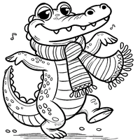 Coloriage Alligator Cartoon en Train de Danser avec Une Écharpe  | Toupty.com