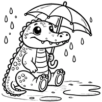 Coloriage Alligator Cartoon Assis avec Un Petit Parapluie  | Toupty.com