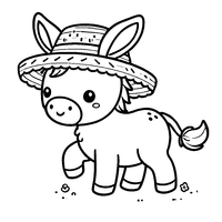 Coloriage Âne Chibi Avec Un Chapeau de Paille et Des Petits Sabots | Toupty.com