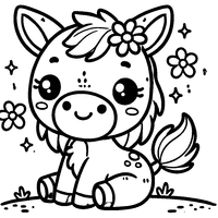 Coloriage Âne Chibi avec Une Fleur Derrière L’Oreille et Un Grand Sourire | Toupty.com