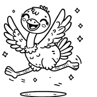 Coloriage Autruche Kawaii Sautant de Joie Avec Des Ailes Déployées | Toupty.com