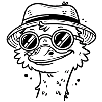 Coloriage Autruche Cartoon Rigolote avec Un Chapeau et Des Lunettes de Soleil | Toupty.com