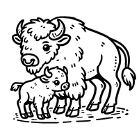 Coloriage maman bison et son petit | Toupty.com