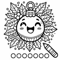 Coloriage Boule de noel souriante posée sur du houx | Toupty.com