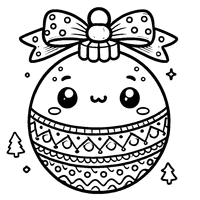 Coloriage Dessin chibi d'une boule de Noël avec un petit visage joyeux | Toupty.com