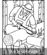 Coloriage Bûcheron qui tronconne un arbre | Toupty.com