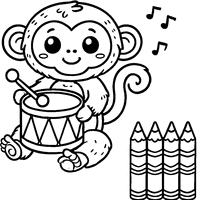 Coloriage Petit singe tenant un tambour | Toupty.com