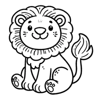 Coloriage Lion assis avec une grande crinière et un sourire | Toupty.com