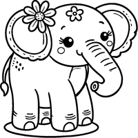 Coloriage Éléphant avec une fleur sur sa tête | Toupty.com