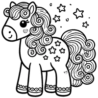 Coloriage Cheval avec une crinière bouclée et des étoiles sur le corps | Toupty.com