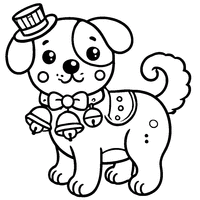 Coloriage Chien de cirque portant un petit chapeau et un collier avec des clochettes | Toupty.com