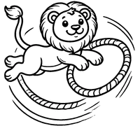 Coloriage Lion sautant à travers un cerceau | Toupty.com