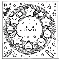 Coloriage Couronne de Noël avec des étoiles et des cercles souriants | Toupty.com