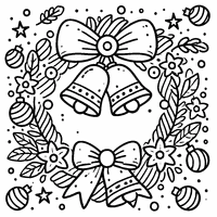 Coloriage Couronne de Noël avec des clochettes joyeuses et de grands rubans | Toupty.com