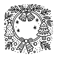 Coloriage Couronne de Noël avec des sapins joyeux et des cloches souriantes | Toupty.com