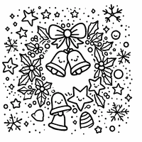 Coloriage Couronne de Noël avec des étoiles et des clochettes souriantes | Toupty.com