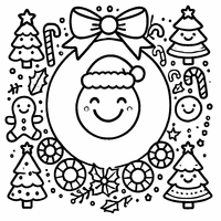 Coloriage Couronne de Noël avec des sapins et des rubans souriants | Toupty.com