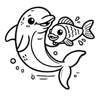 Coloriage Dauphin avec son ami le poisson | Toupty.com