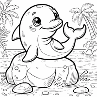 Coloriage Dessin d'un dauphin sur un rocher | Toupty.com