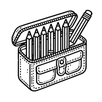 Coloriage trousse d'école ouverte avec quelques crayons | Toupty.com