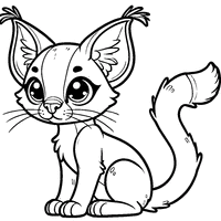 Coloriage Caracal cartoon avec ses longues oreilles pointues | Toupty.com