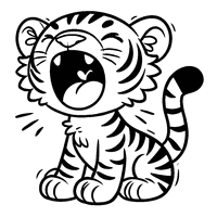 Coloriage tigre cartoon rugissant avec une bouche ouverte | Toupty.com