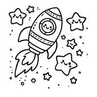 Coloriage Fusée avec des étoiles souriantes | Toupty.com