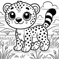 Coloriage Guépard souriant dans la savane | Toupty.com