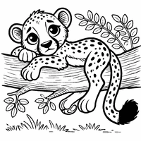 Coloriage Guépard se reposant sur une branche d'arbre | Toupty.com