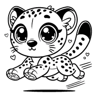 Coloriage Guépard kawaii en pleine course | Toupty.com