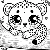 Coloriage Guépard kawaii reposant sur une branche | Toupty.com