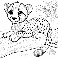 Coloriage Guépard se reposant sur une branche d'arbre | Toupty.com