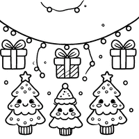 Coloriage Guirlande de Noël avec Des Sapins Sourire et Des Petits Cadeaux | Toupty.com