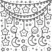 Coloriage Guirlande de Noël avec Des Étoiles et Des Lunes Sourire | Toupty.com