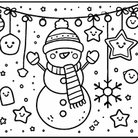 Coloriage Guirlande avec Des Bonhommes de Neige et Des Étoiles Heureuses | Toupty.com